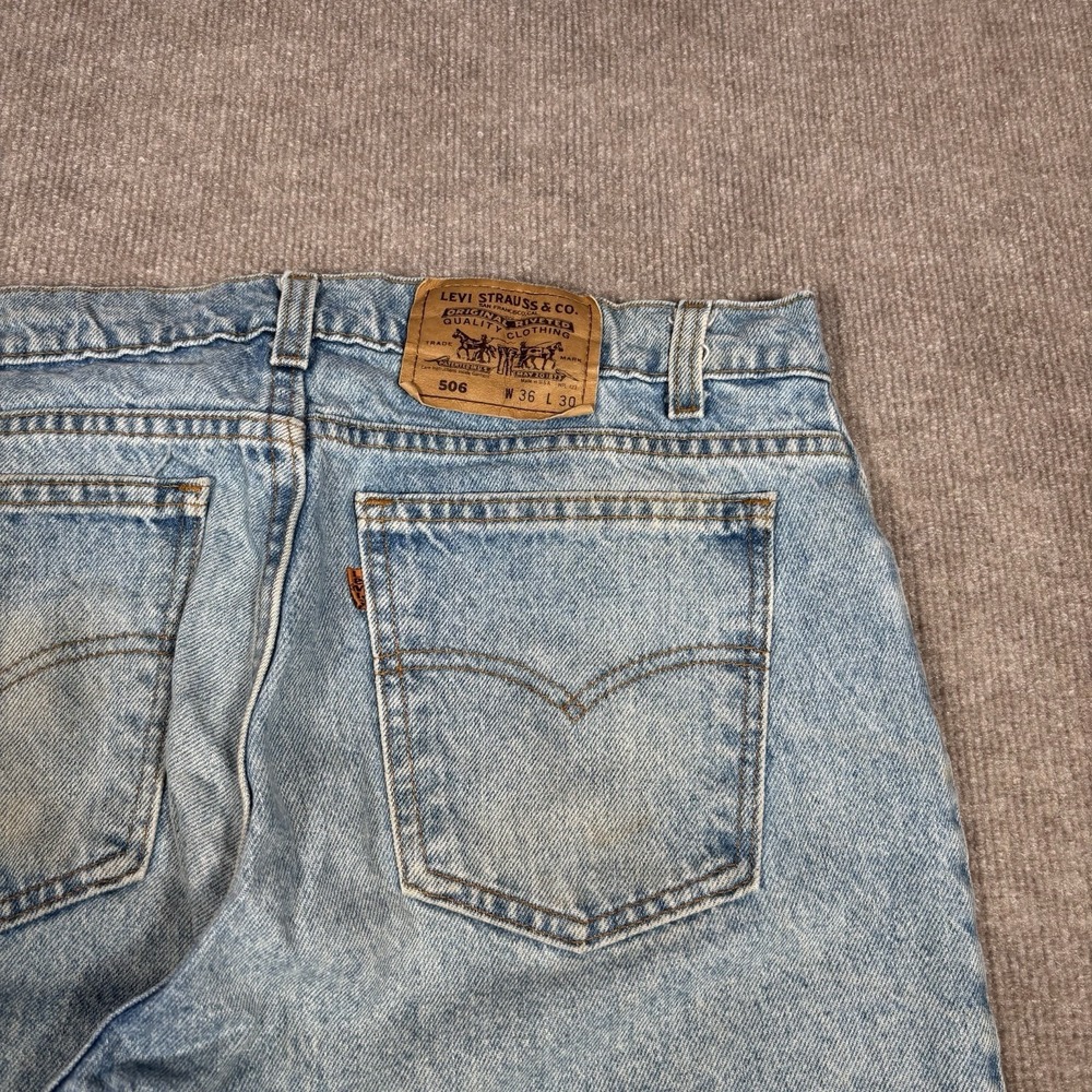 Vintage Levis 506 Jeans Mens 34x30 (Tag 36x30) Orange Tab Blue Denim Made In USA - Picture 9 of 16